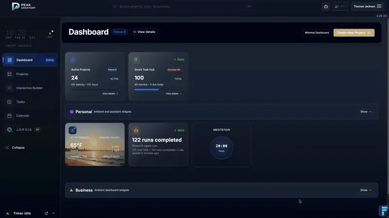 Animated preview of the Peak dashboard command center